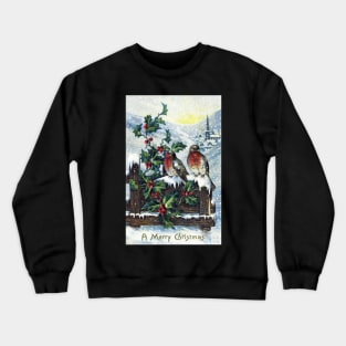 Beautifully Restored Vintage Christmas Card With Birds and Snow, Mistletoe Crewneck Sweatshirt